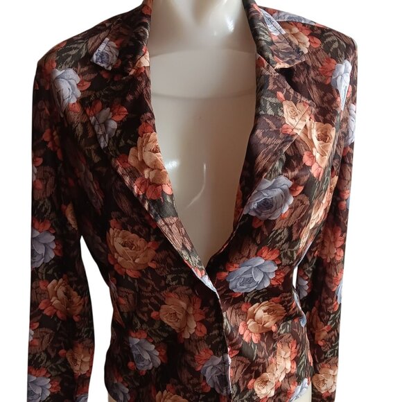 Vintage Medium 1970's Womens Blazer Jacket Polyester Floral Notch Lapel Cropped - Picture 1 of 7